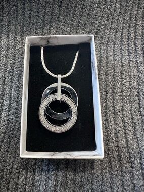 Triple Ring Pendant Necklace in Silver with Crystal Details